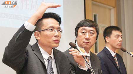 左至右：鄭詩樂、沈祖堯及馮海公布中大研究，發現過多的ＣＣＲＫ會促進癌細胞增長。	 （梁耀榮攝）