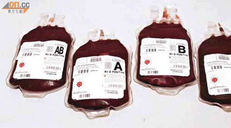 不同血型人士需接受的血液不同，輸錯血隨時致命。	（資料圖片）