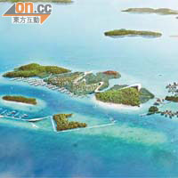 印尼夢幻島構想圖中的右方為一百零八幢海洋別墅。