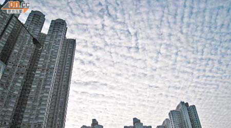 港島東上空前日早上出現高積雲，如同棉絮般。	（陳素貞攝）