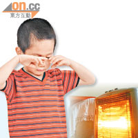 若長時間開暖爐，會令空氣濕度下降，眼睛淚水減少，容易引致乾眼症。（設計圖片）