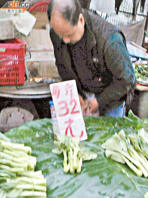 有網民發現新界區有街市的菜心每斤賣三十二元。（互聯網圖片）