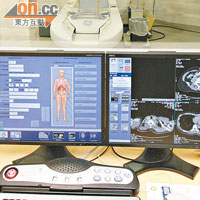 聖母醫院電腦掃描中心內設置的電腦掃描器，可為病人進行腦血管或癌症等檢查。（蔡綺琳攝）