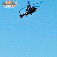 飛行服務隊直升機在南丫島深灣上空搜索，發現巨魚在海上游弋。