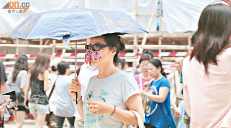 空氣質素持續欠佳，市民過馬路時也用手帕掩鼻。（陸智豪攝）