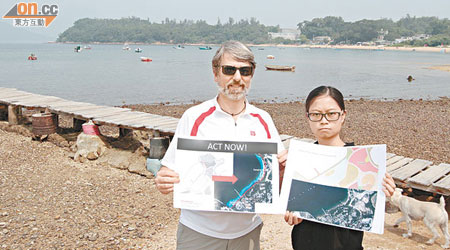 創建香港行政總裁司馬文（左）及譚家欣（右）批評當局不積極發展烏溪沙及渡頭沙灘，反捨易取難建造龍尾人工沙灘。（胡家豪攝）