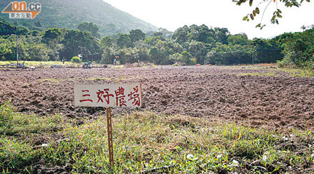 白沙澳一幅淡水濕地遭大規模挖掘，並插有「三好農場」牌。（蔡綺琳攝）