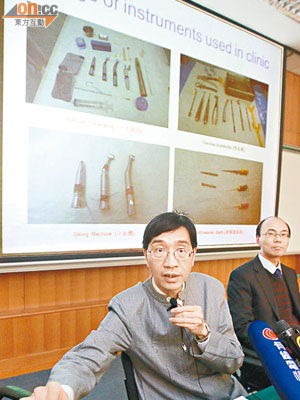 袁國勇指，事件揭示牙科診所管理不完善，無記錄消毒結果，污染區與清潔區太近。