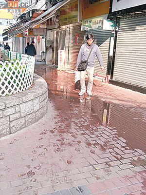 屯門啟發徑日前發生流污水事件，影響街道衞生。（讀者提供）