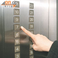 電梯按鈕是傳播細菌的高危點，上班族應時刻保持雙手清潔。
