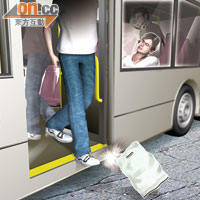 技工路不拾遺示意圖<br>下車乘客將載有鈔票的膠袋當垃圾踢落馬路。