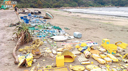 環保團體在早前的清潔沙灘活動中，拾到各式各樣的醫療廢物。（受訪者提供）