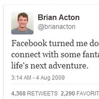 阿克頓曾在twitter公布被fb拒聘的消息。（互聯網圖片）