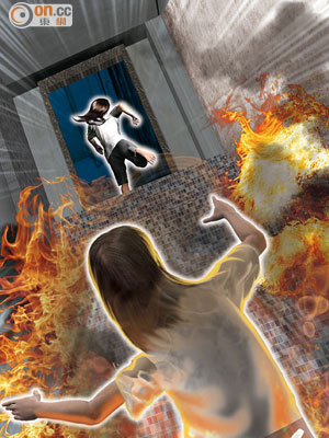 18歲少女謝茵怡拚死將妹妹推出鬼門關，自己則燒死在樓梯。（設計圖片）