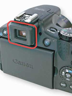 PowerShot SX50 HS相機的觀景器（紅框示）外部橡膠有機會出現變白。（佳能香港網頁）