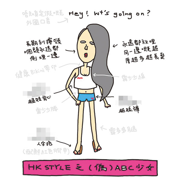 網上漫畫指「女神頭」少女扮成「ＡＢＣ」和南韓少女。（互聯網圖片）