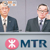 港鐵工程總監周大滄（右）為高鐵延誤致歉，旁為港鐵總經理蔡豐松。