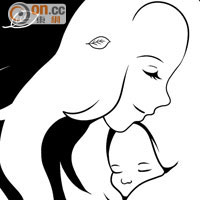嘉雄設計的心意卡，刻劃母親把小孩擁抱入懷，而母親頭髮則化成象徵泰國的大象輪廓。