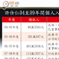 許仕仁04至09年間個人入息稅申報情況