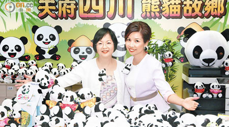 楊章桂芝（左）與伍婉婷齊湊熊貓熱。（徐家浩攝）