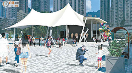 黃大仙區議會建議擴闊黃大仙廣場面積，並計劃加設有蓋舞台。（模擬圖片）
