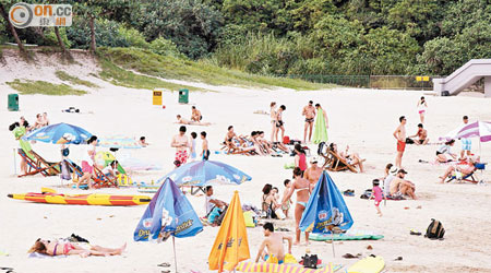 專家提醒到泳灘玩樂的市民，避免走近草叢，以免感染叢林斑疹傷寒。（關萬亨攝）