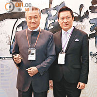 青年事務委員會主席陳振彬（左）現身打氣，菁英會榮譽主席楊華勇（右）親自接待。