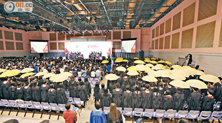 城專<br>有城大專上學院畢業生舉起黃傘。