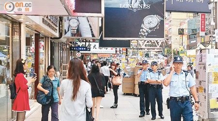 銅鑼灣<br>警方未有在銅鑼灣佔領區增強警力，警員如常巡邏。