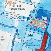 九龍仔公園的地圖上，泳池餐廳原有位置竟被塗去（虛線示）。