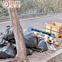 2月13日 <br>大部分家居垃圾及建築廢料被清走，仍餘小量在路旁。（林耀康攝）