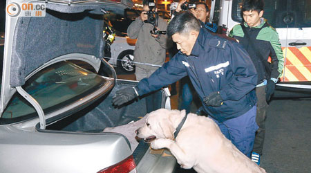 緝毒犬到場搜查車廂。