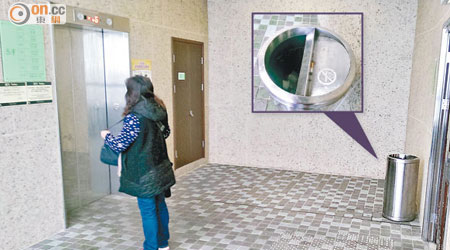 彩德商場室內的電梯大堂垃圾桶常有煙蒂出現。