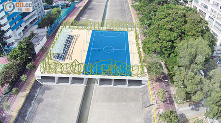 土木工程拓展署將覆蓋大圍明渠其中一段建五人足球場。（模擬圖片）