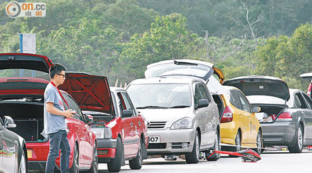 大圍下城門水塘壩頂擠滿玩家，有人更在狹窄的行車路上將模型直升機降落。