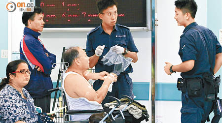 兩名傷者（左二、中）在醫院等候接受治療。（林振華攝）