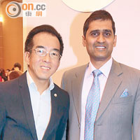 香港珠寶玉石廠商會副會長何光耀（左）與印度鑽石公司老闆Ketan Shah齊歡聚。