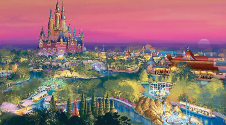 上海 <br>上海迪士尼主題樂園佔地三點九平方公里，圖為樂園概念設計圖。（互聯網圖片）