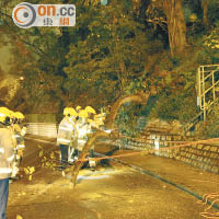 消防將司徒拔道塌樹鋸斷移離行車路。（李國健攝）