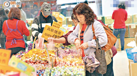 賀年糖果、果仁等食品普遍未有加價，希望吸引市民選購。