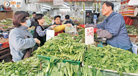 新鮮蔬菜的售價也上升，部分更上升一倍。