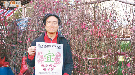 香港環境保護協會與環保署及食環署料今年可回收共六十噸桃花。（香港環境保護協會提供）