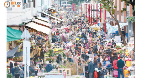 每逢新春前夕，花墟例必人頭湧湧。（黃雄攝）