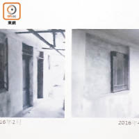 古蹟辦昨特別派員視察炸藥倉情況（右）及二月視察時所拍下的照片（左）。