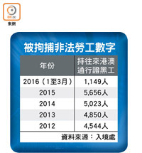 被拘捕非法勞工數字