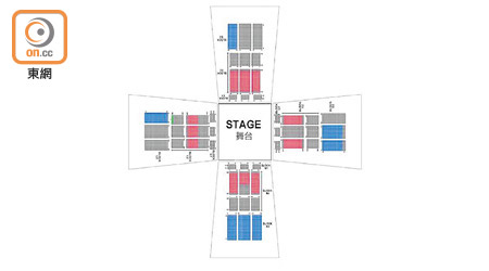 黎明演唱會場地以「十」字劃分四個區域，四區各有主題。