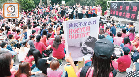 上千人在遮打花園集會，要求港府修例加強保障動物權益。（徐家浩攝）