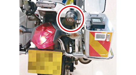 測試用的警察電單車的車尾都裝有車Cam（紅圈示）。（互聯網圖片）