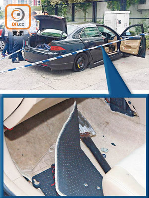 元朗<br>警方在私家車地氈底搜出「自製關刀」（下圖）。（陳錦昌攝）