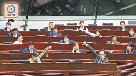 在席的廿六名民主派議員都投下反對票，令動議遭到否決。（羅錦鴻攝）